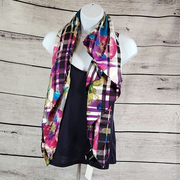 🐞NWT Saks Fifth Avenue Silk Multicolored Patterned Scarf - Picture 3 of 13